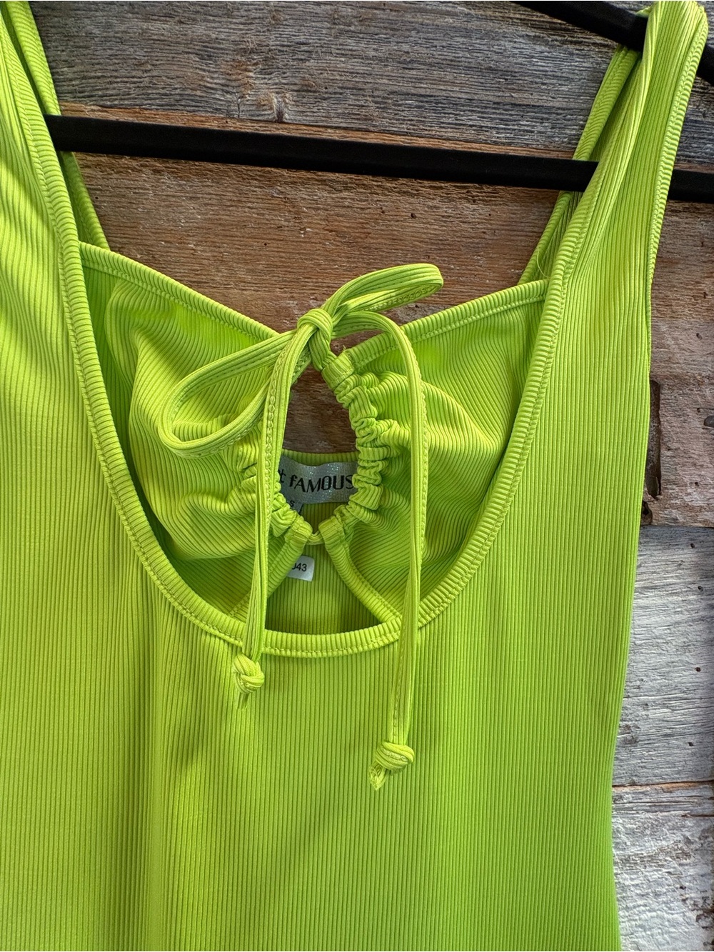 Almost Famous Neon Lime Ribbed Tank with Front Drawstring - Picture 4 of 8